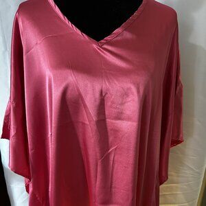 Hailey & Co Hot Pink Satin Blouse V‑Neck Flow Top – Size Large